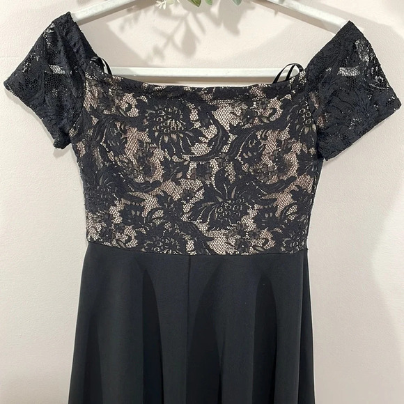 City Studio Off The Shoulder Black Lace Top High Low Fit and Flare Dress 7 - Picture 7 of 16